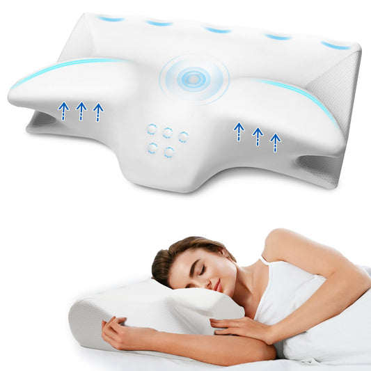 Cervical Pillow for Neck Pain Relief, Cooling Contour Memory Foam Pillows Support Odorless Ergonomic Neck Pillow Adjustable Orthopedic Bed Pillow for Side Back Stomach Sleeper,White