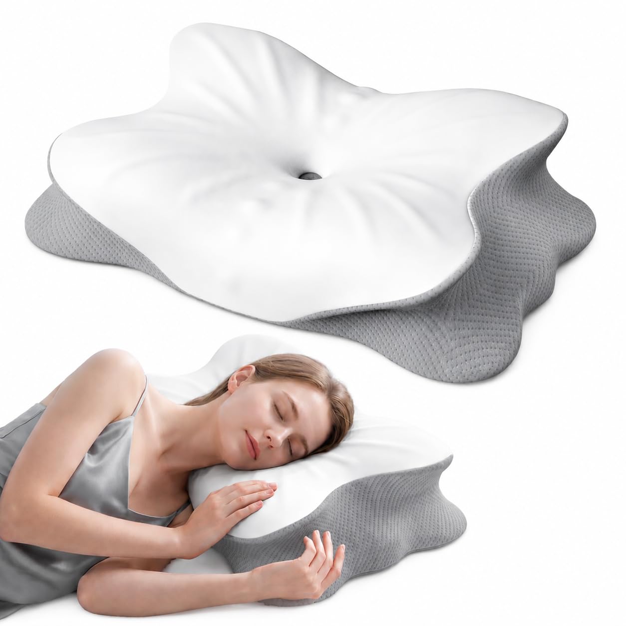 Cooling Cervical Neck Pillow for Pain Relief, Ergonomic Mellow Sleep Pillow for Neck Support | Adjustable | Memory Foam | Odorless Orthopedic Bed Pillow for Side Back Stomach Sleepers - Gift for Mom