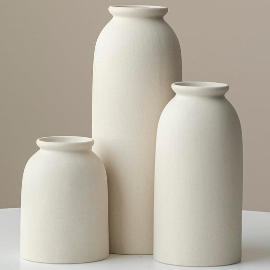 Ceramic Vase Set-3, Large Flower Vases for Decor, Modern Boho Farmhouse Style, 10.4 Inch Tall, 4 Inch Width, Beige Color, Decorative Vases for Pampas Grass, Dried Flowers and Fresh Flowers (XL Beige)