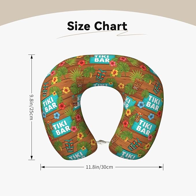 Memory Foam Airplane Pillow Summer Tiki Bar for Car Chin Head Neck Supporting, U Shape Pillows Travel Cushion for Office, Nap Sleeping