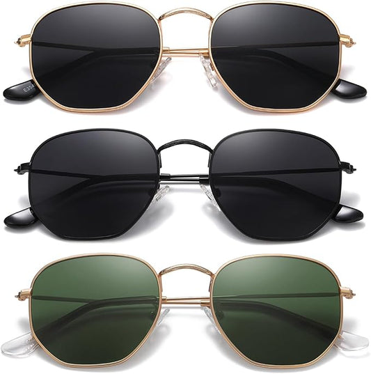 MEETSUN Polarized Hexagon Sunglasses for Women Men Polygon Square Sun Glasses UV400 Protection Metal Frame