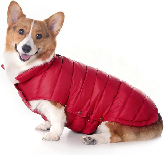 SPACE LION Dog Puffer Jacket, Down Winter Coat, Durable Outdoor Coat for Cold and Windy Conditions, Lightweight & Adjustable Fit Coats for Large Dogs,(Red, Size22/XL+)