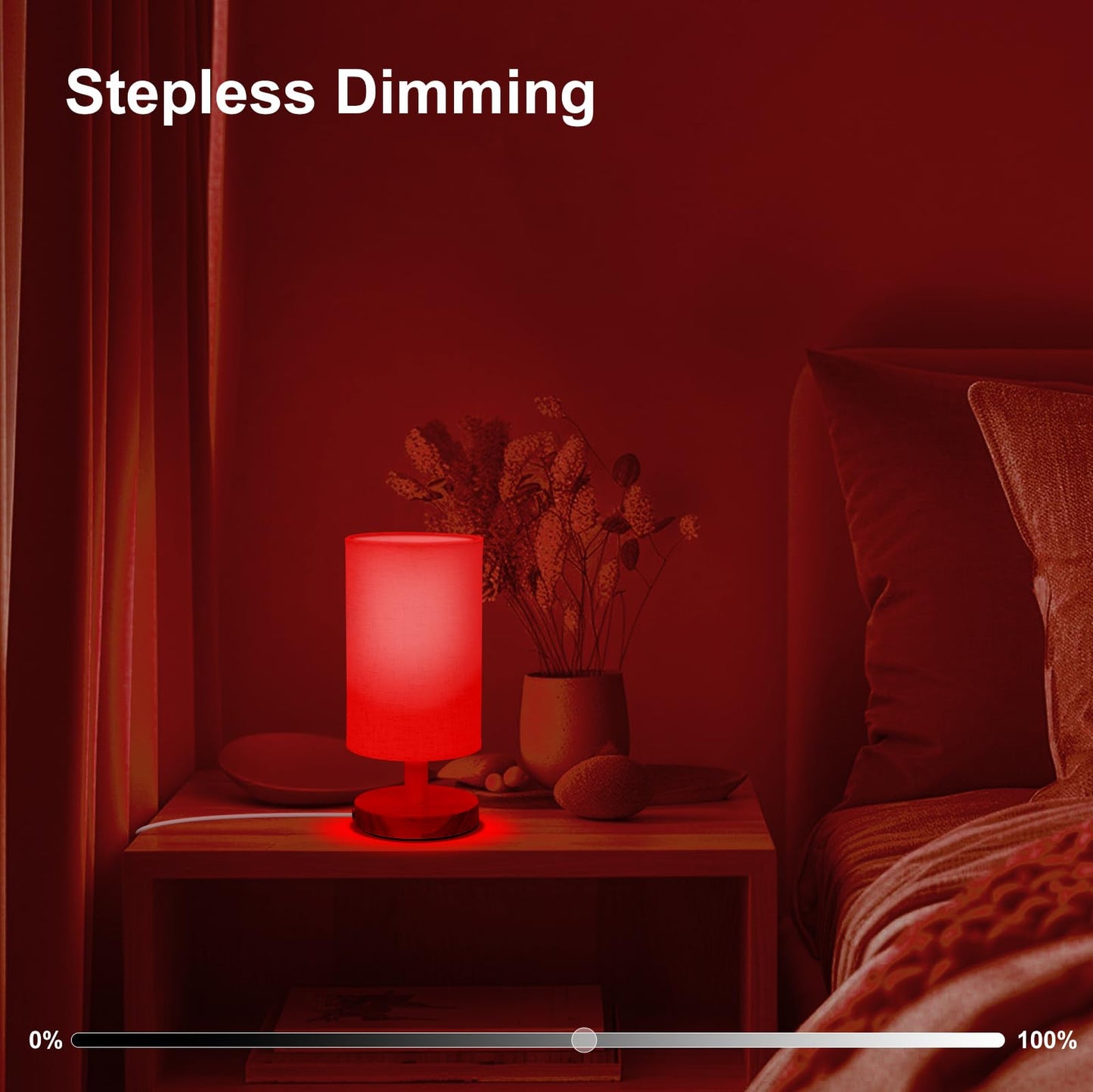 Red Light Lamp for Bedroom, Nightstand Lamp with 670nm Red & 3000-6500K White Light, Remote Control, Timer, Night Light, Dimmable LED Bedside Table Lamp with Memory Function, Wood Base & Fabric Shade