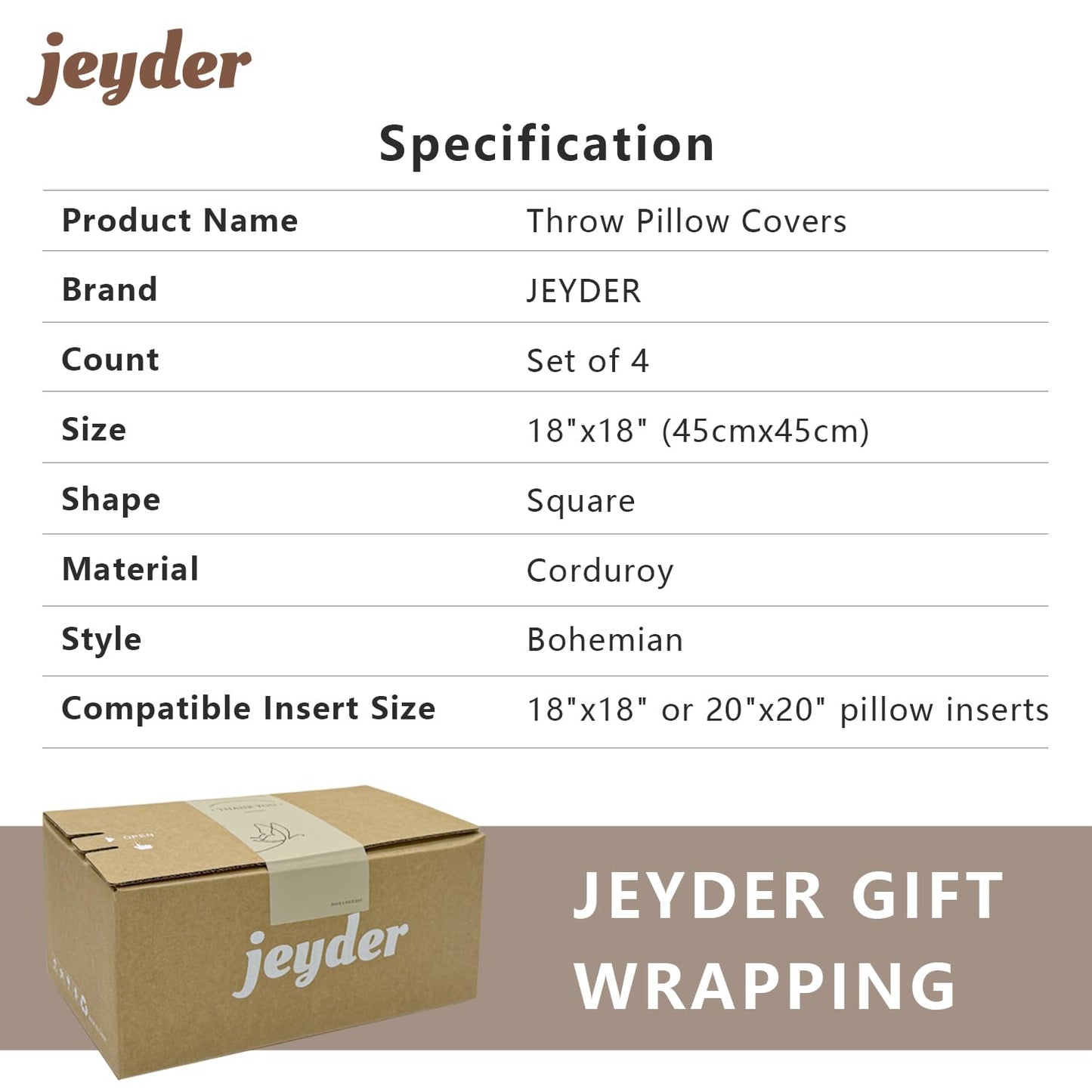 JEYDER Boho Farmhouse Sage Green Mix Throw Pillow Covers 18x18 Inch Set of 4, Striped Corduroy Decorative Pillow Cases, Soft Modern Home Decor for Couch Sofa Living Room Bedroom, All Season S9