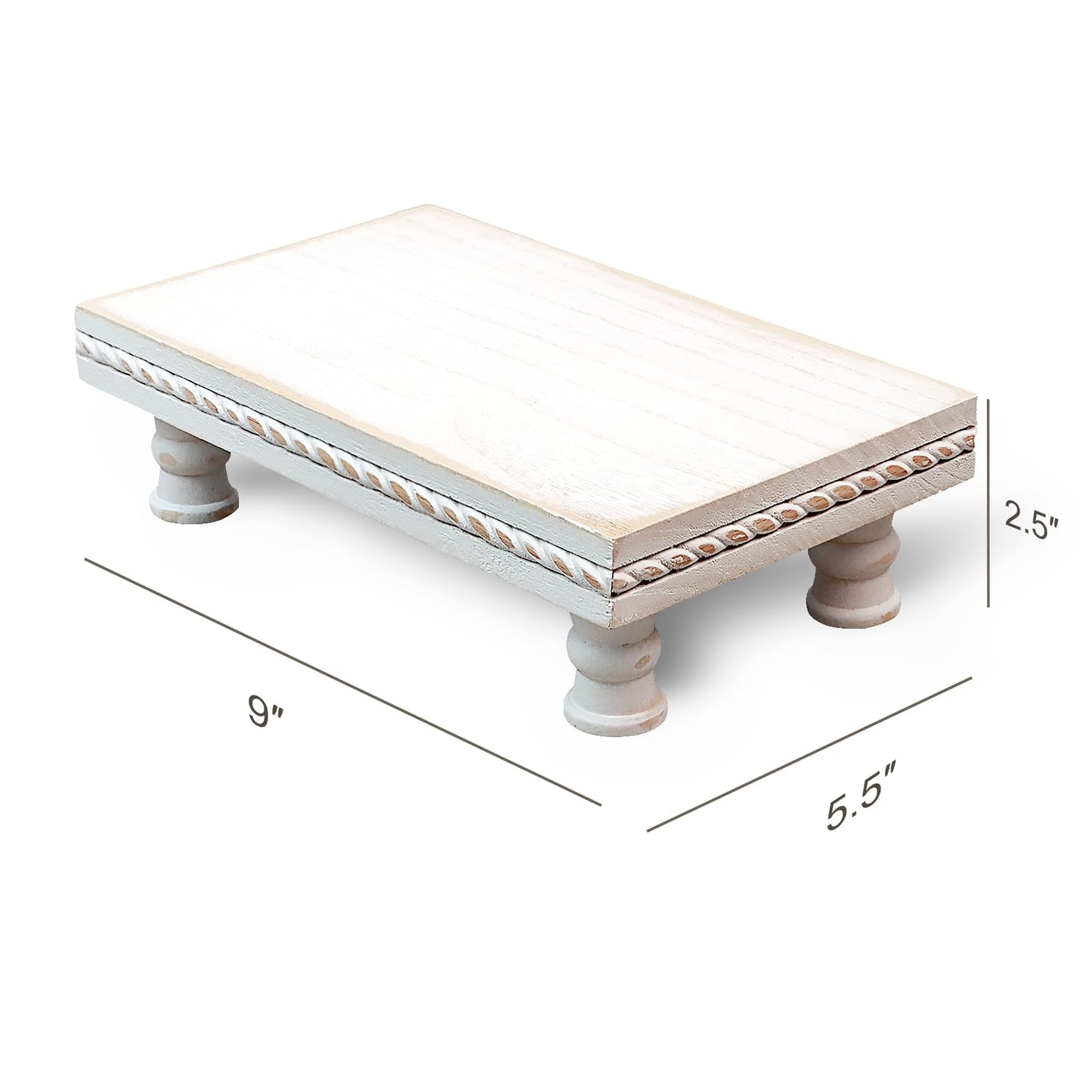 SAOCAIHUL Wood Tray Pedestal Stand, Waterproof Bathroom Counter Organizer, Modern Farmhouse Riser for Soap/Candle/Sponge White Middle