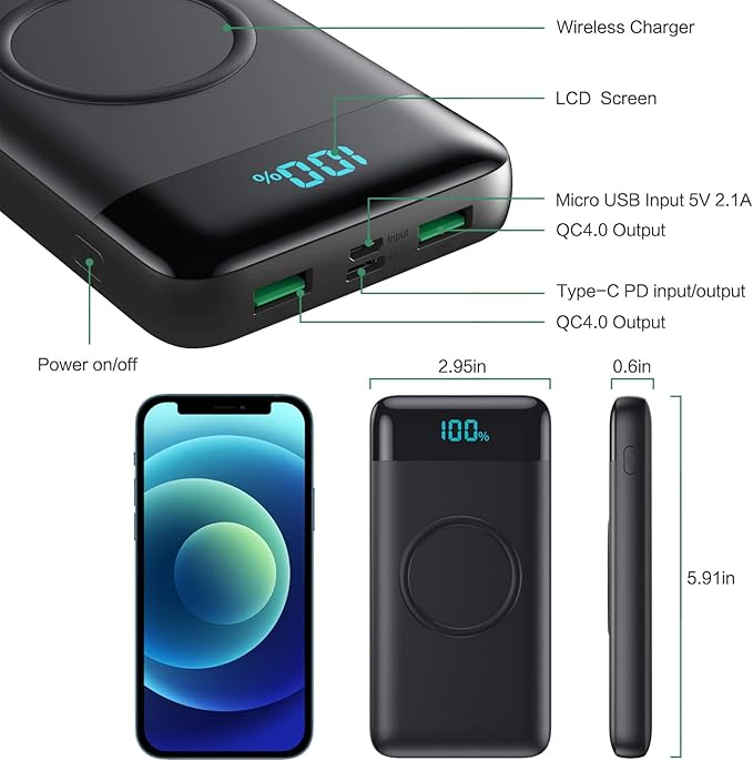 Wireless Portable Charger 30,800mAh ,15W Wireless Charging 25W PD QC4.0 Fast Charging USB-C Power Bank,4 Outputs Travel Essentials External Battery Pack for iPhone 17/16/15/14,Galaxy S25,Android etc
