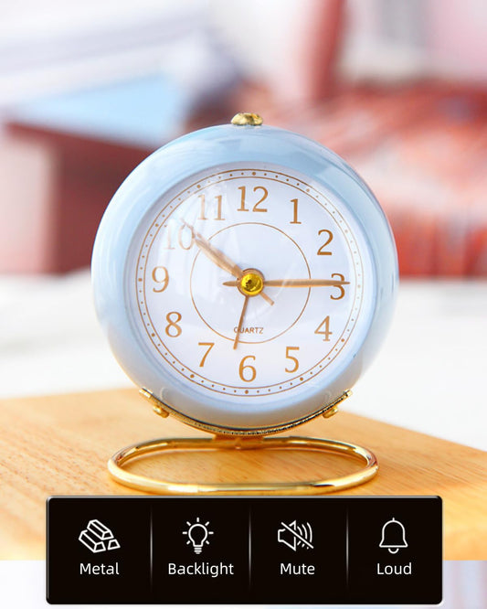 COSCTOR 3 Inches Analog Alarm Clocks Retro Backlight Cute Simple Design with Night Light Silent Non-Ticking Battery Operated [Purple]
