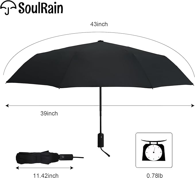 SoulRain Travel Umbrella - Compact Umbrella for Rain - Perfect Large Auto Folding Umbrella - Ideal Car umbrella, Small umbrella, and Travel Companion