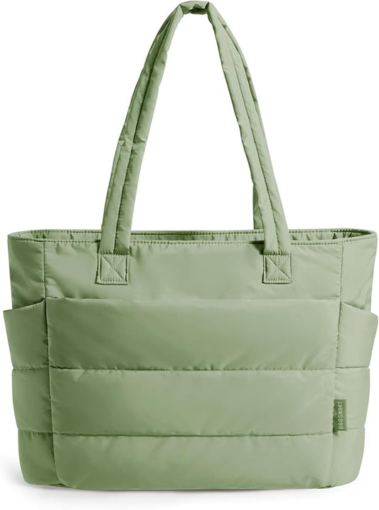 BAGSMART Tote Bag for Women, Lightweight Puffy Tote Bag with Compartments Shoulder Bag Handbag for Travel, Work, Gym