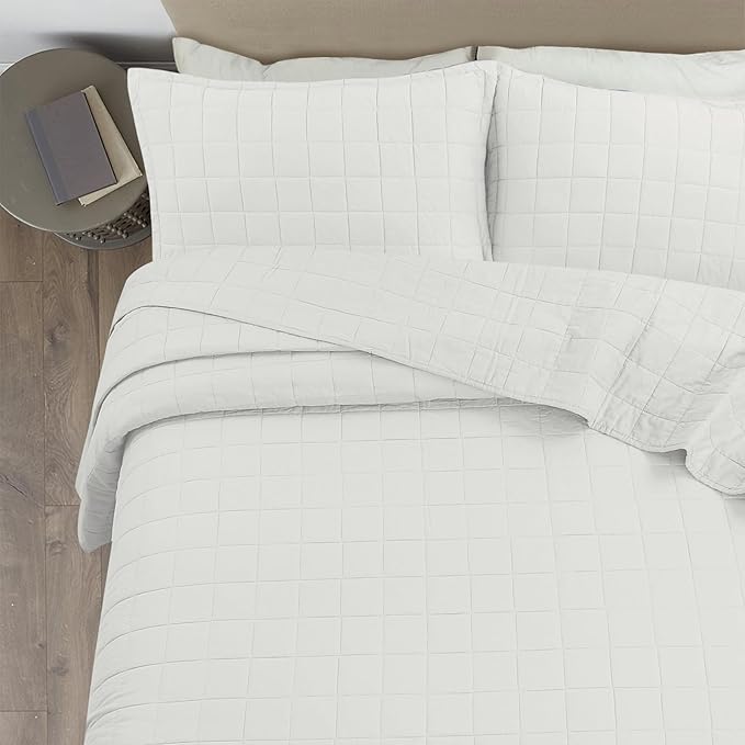 100% Cotton Quilt Sets Queen Size- Soft Lightweight Quilt Bedding Set for Bedroom Decor- Bedspread in Geometric Pattern with 2 Pillow Shams for All Season, 90x98 inches