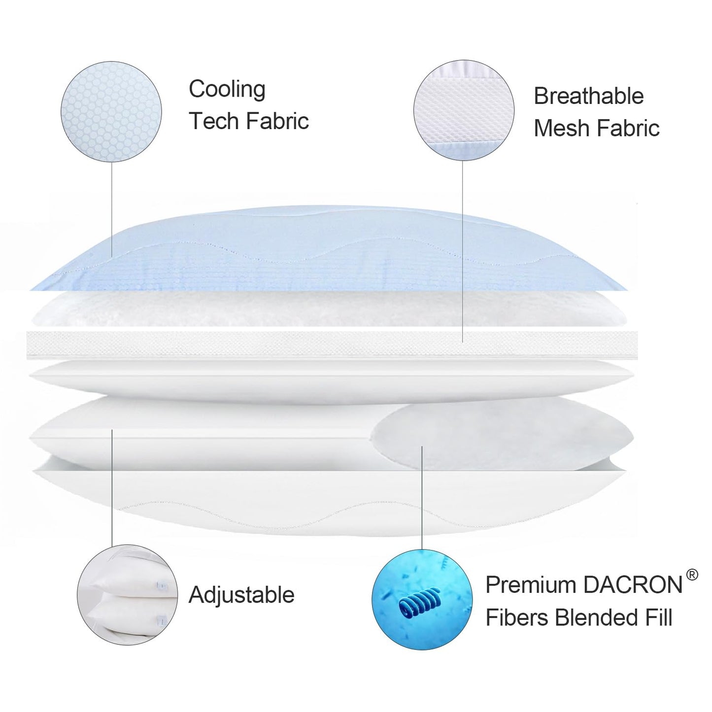 ANT-HOME Adjustable Firm Pillow for Side Sleepers,Standard Size Adjust Cooling Bed Pillows for Back,Stomach,Hot Sleepers,Luxury Pillows for Sleeping Set of 1