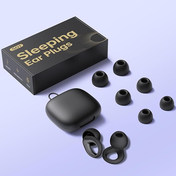 QWH Ear Plugs for Sleeping Noise Cancelling, Reusable Silicone Earplugs for Sleeping, Deep Focus, Travel, Snoring, 30dB Noise Reduction, High Fidelity Hearing Protection（Black）