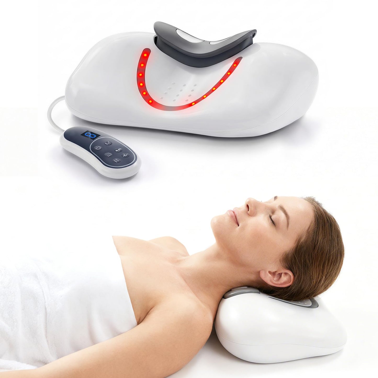 HUADUO-BEAUTY 3-in-1 Shiatsu Neck & Back Massager with Heat, Vibration & Airbag Traction, Portable Cordless Electric Massage Pillow Ergonomic Design for Deep Tissue Pain Relief Muscle Relax