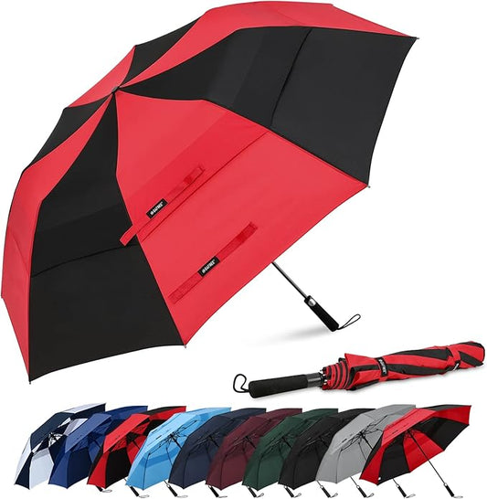 G4Free 62inch Portable Golf Umbrella Automatic Open Large Oversize Vented Double Canopy Windproof Waterproof Sport Umbrellas(Red/Black)