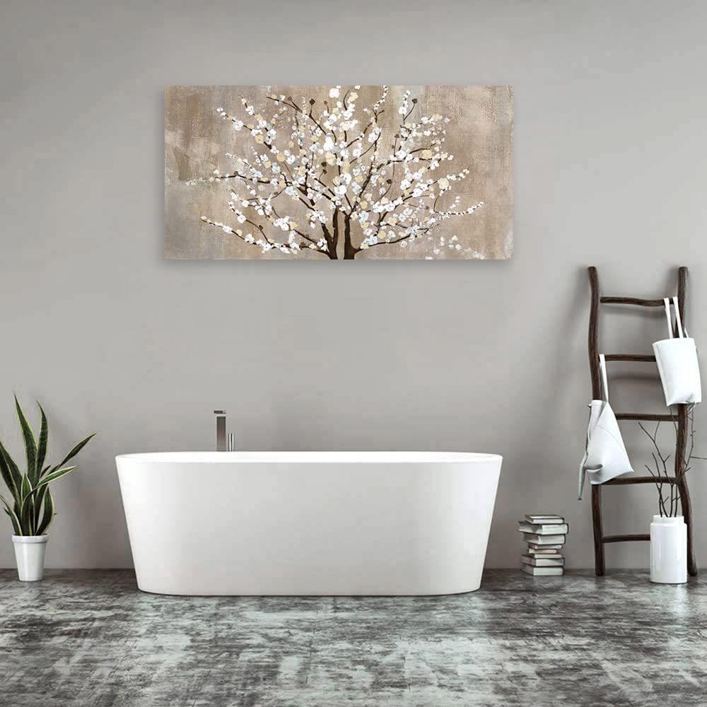 arteWOODS Flower Canvas Wall Art for Living Room - Stunning Floral Artwork, Versatile Decor, Ready To Hang, Elegant Prints Plum Blossom Abstract Framed Painting Bedroom Decor - Beige/Brown 29 x 58