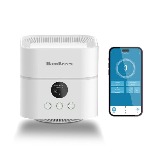 HomBreez Air Purifier and Humidifier Combo for Bedroom, Covers Up to 200ft², H13 True HEPA Filter, 400ML Water Tank, Quiet Cool Mist Top Fill Essential Oil Diffuser for Baby, Pet Room, APP Control
