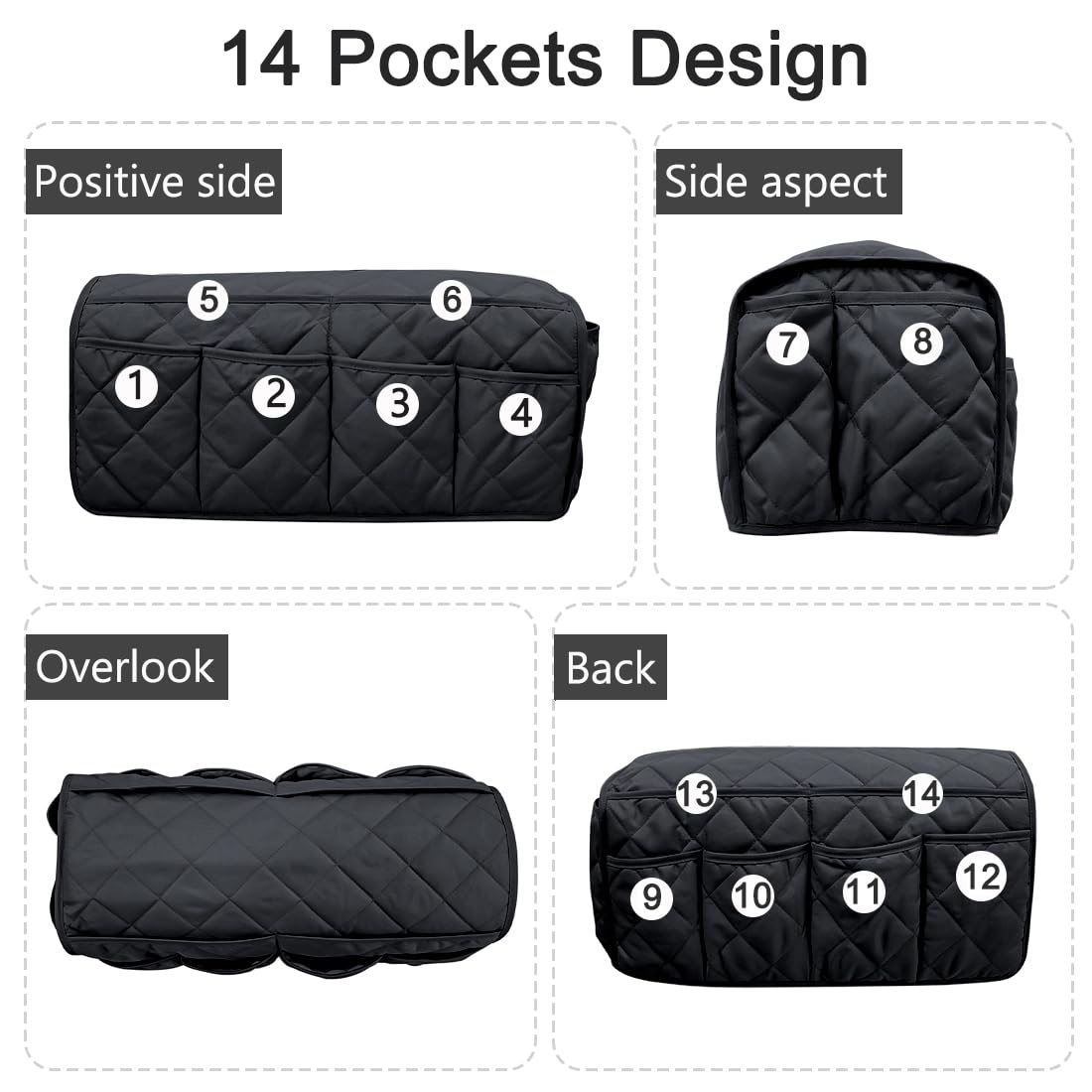 DECKALY Sofa Armrest Organizer Non-Slip Arm Chair Bedside Caddy Storage Organizer for Recliner Couch with 14 Pockets for Cell Phone TV Remote Control Magazines (Black)