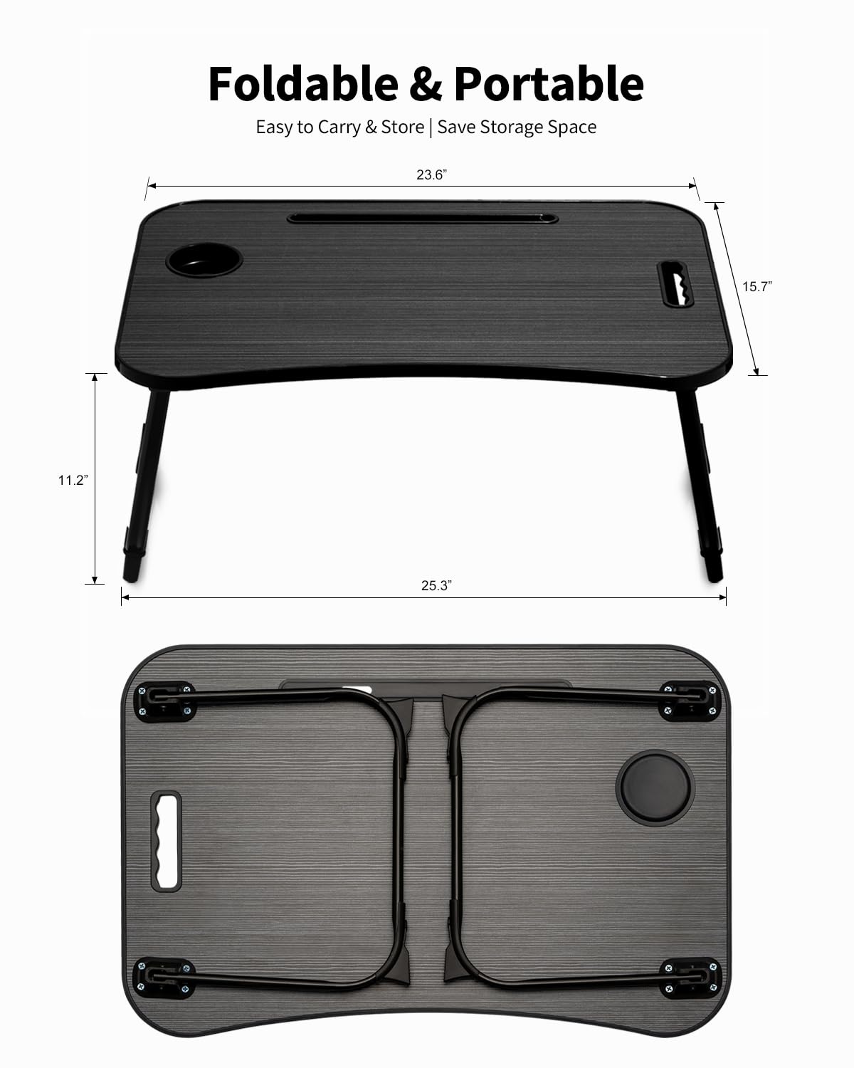 Ruxury Folding Lap Desk Bed Desk Laptop Table Tray, Breakfast Serving Tray, Portable & Lightweight Mini Table for Sofa Couch Floor - Black