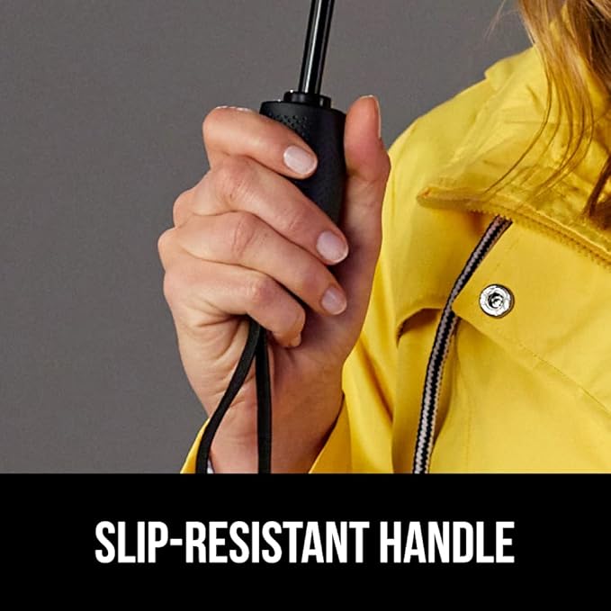 GORILLA GRIP Strong Windproof Stick Compact Umbrella for Rain, One-Click Automatic Open and Close, Durable Quick Dry Waterproof Material, Lightweight and Portable, Travel Size Fits Backpack, Red