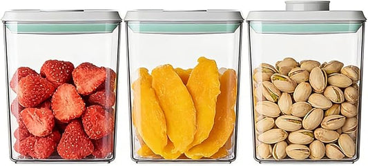 EQI Airtight Food Storage with One-Touch Lid, (3 × 1.27 QT / 1.2 L) Stackable Durable PET for Sugar, Grains, Coffee Beans, and Baking Pantry Organization