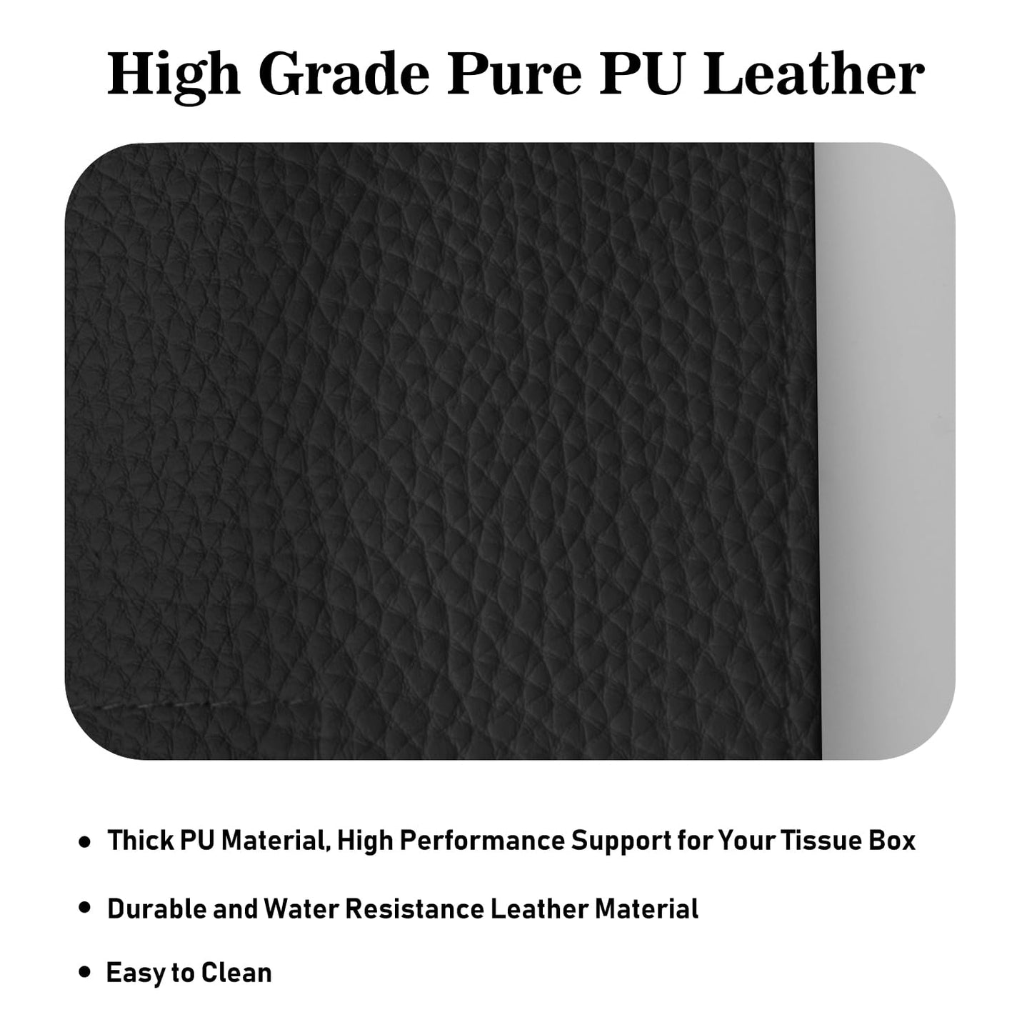 PARIERIS Tissue Box Cover Holder Square Tissue Cube Cover PU Leather Tissue Organizer with Bottom Belt for Bathroom, Tabletop, Car, Night Stands, Office, Home, Kitchen (2, Black)