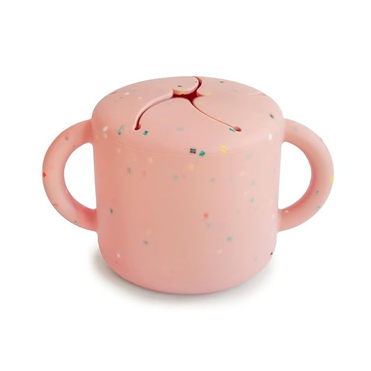 mushie Silicone Snack Cup | Spill Proof Food Container for Toddler and Baby (Powder Pink Confetti)