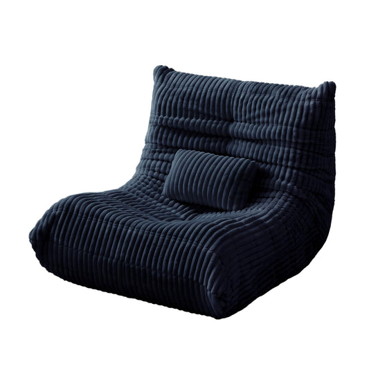 Bean Bag Chair with Lumbar Pillow, Gaint Bean Bag Chairs for Adults, Oversized Corduroy Beanbag Chair with Memory Foam Filled, Lazy Floor Sofa for Reading Gaming Living Room Bedroom (Blue)