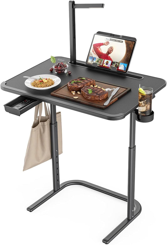 SAIJI XXL Extra Large TV Tray Table，Height & Tilt Adjustable Heavy Duty TV Trays for Eating, Working, Writing,Drawing, Recliner Table Couch Desk with LED Light, Cup Holder, Bookstand