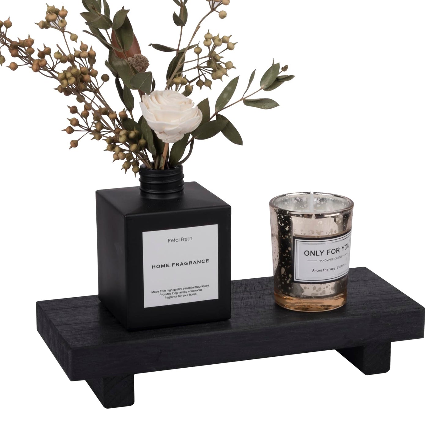 zoocatia Small Wood Tray Pedestal Stand Farmhouse Bathroom Decor Decorative Wooden Riser Kitchen Soap Dish Holder for Vanity, Counter, Sink, Black