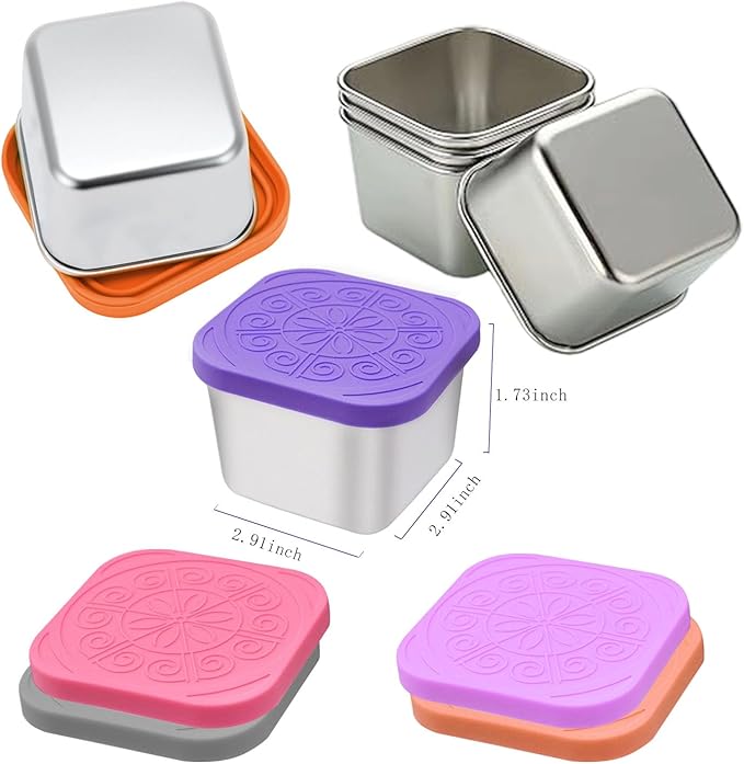 sagact 304 Premium Stainless Steel Snack Containers with Silicone Lids, Snackle Box Containers, Easy-Open Leak-Proof Kids for Taking Out for a Picnic, Lunch Box and Travel. (All-6, 6 OZ)
