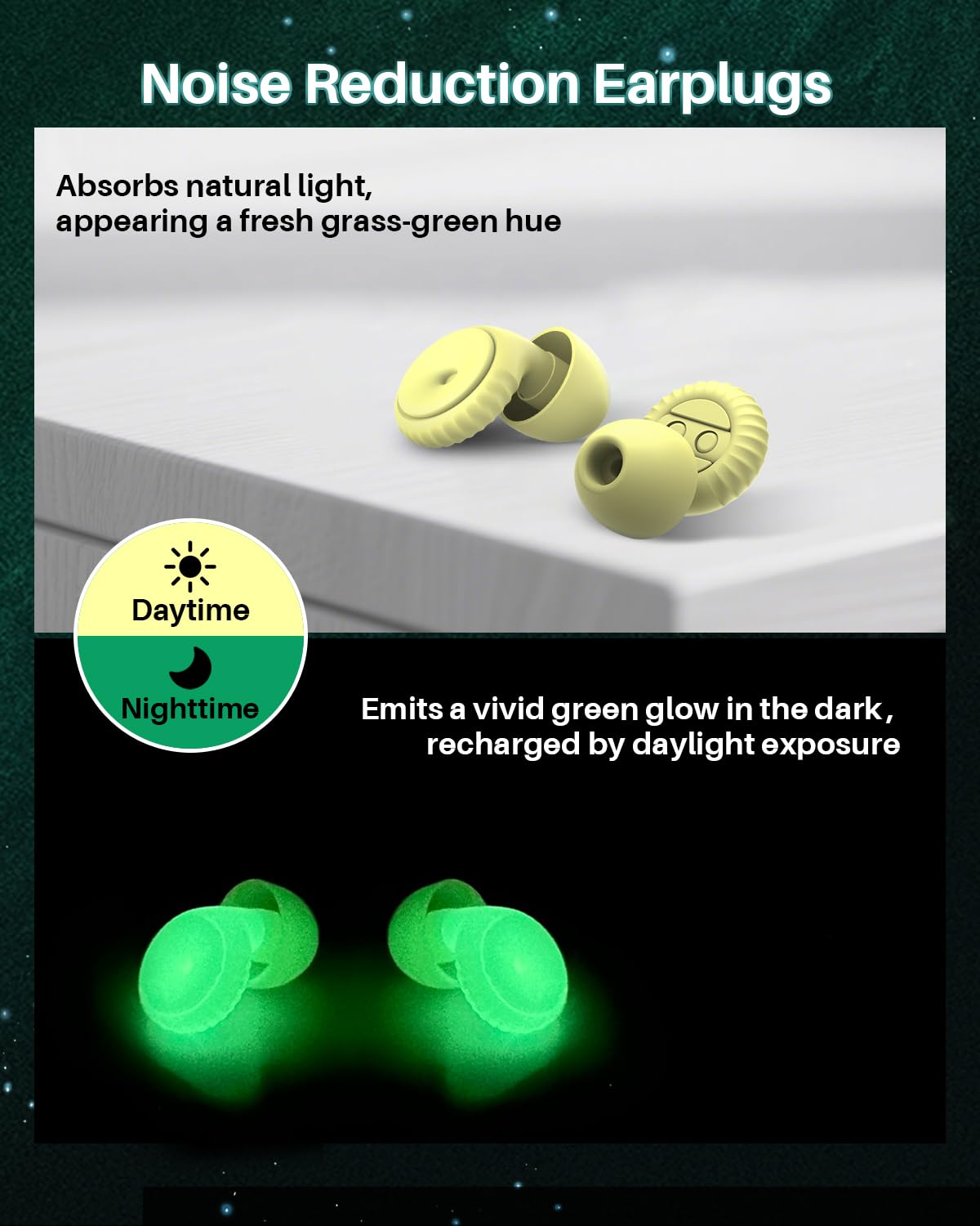 Hopihe Concert Ear Plugs, Glow in The Dark Reusable Silicone Earplugs, 25dB SNR Noise Reduction, High Fidelity Ear Plugs for Concerts, Festivals, Raves, Sleep, Travel, Study, Work, Green