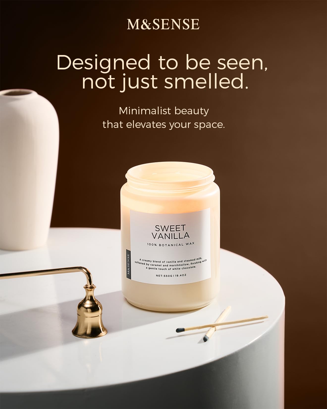 M&SENSE Vanilla Scented Candles, 19.4oz Large Natural Soy Wax, 110 Hours Long Lasting, Non Toxic Organic Candles Clean Burn, Sweet Smelling for Stress Relief, Aromatherapy Relaxing Gifts for Women