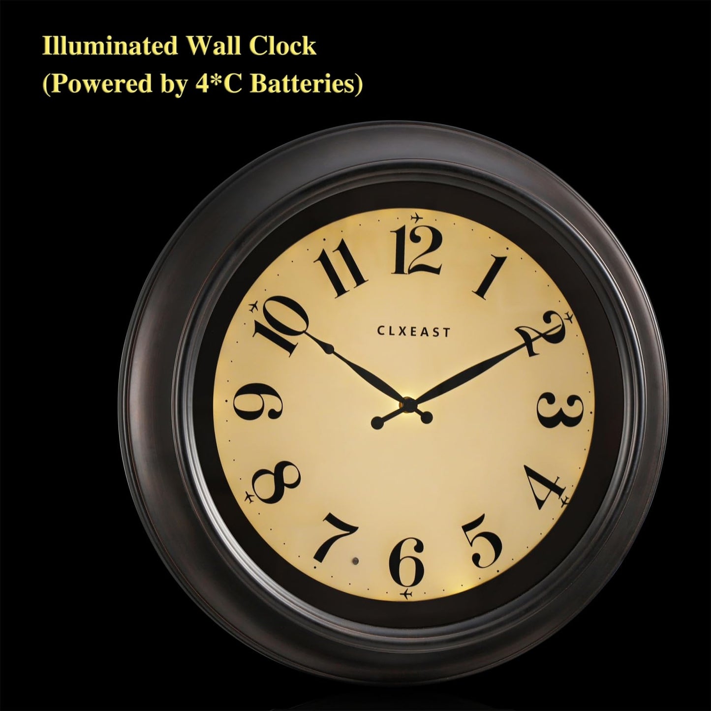 CLXEAST 18 Inch Large Illuminated Wall Clock with AI Smart Night Light Sensor,Modern Farmhouse Wall Clocks for Living Room,Bedroom, Kitchen, Home Office,Oil Rubbed Bronze Black