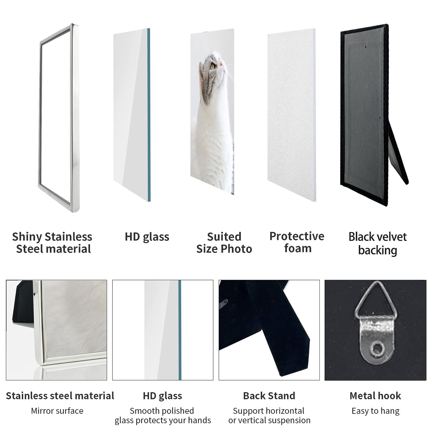 DECANIT 5x7 Picture Frame Metal, Thin Profile Photo Frame 5 by 7 Inch, Display for Wall or Tabletop,Silver