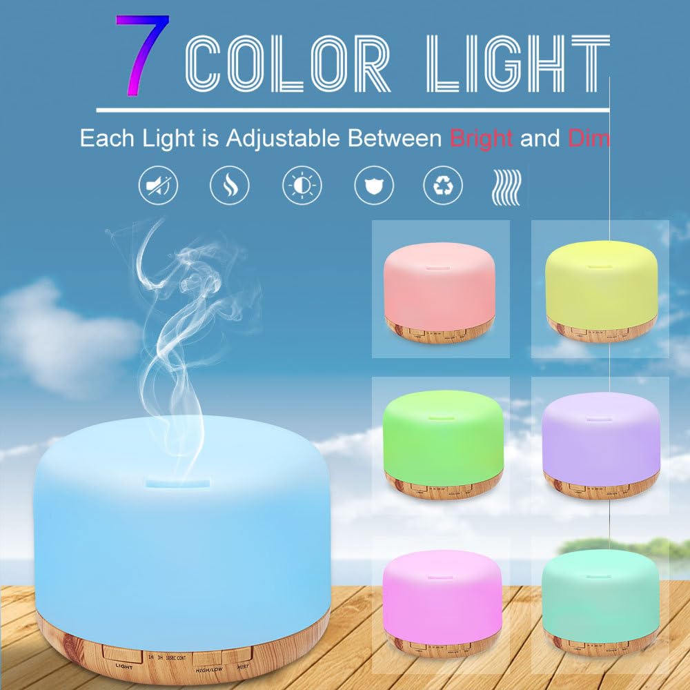 LSLCQW 500ml Essential Oil Diffuser with Remote Control, Premium Ultrasonic Aromatherapy Diffusers Scent Humidifier Vaporizer Auto-Off Timer for Large Room Home, Yellow (Light Woodgrain)