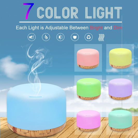 LSLCQW 500ml Essential Oil Diffuser with Remote Control, Premium Ultrasonic Aromatherapy Diffusers Scent Humidifier Vaporizer Auto-Off Timer for Large Room Home, Yellow (Light Woodgrain)