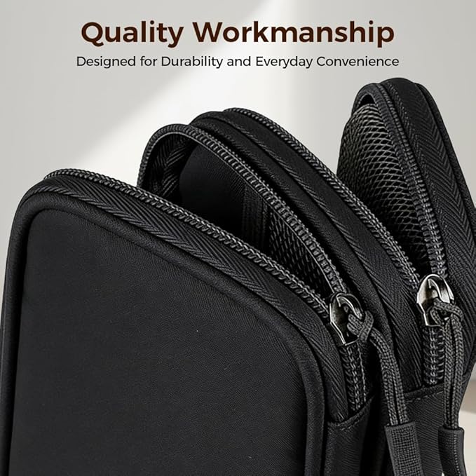Qeuxv 2026 Travel Cable Organizer Pouch, Electronic Accessories Carry Case, Portable Waterproof Double Layers All-in-One Storage Bag for Cable, Charger, Mobile phone, Headphones (Black)