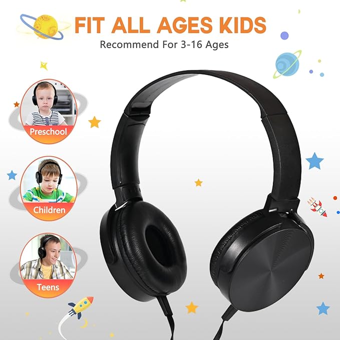Kids Headphones Bulk 6 Pack for School Classroom Student,Wholeslae Wired Durable Earphones Class Set for Children Toddler Teens Boys Girls and Adult (HY450, 6 Black)