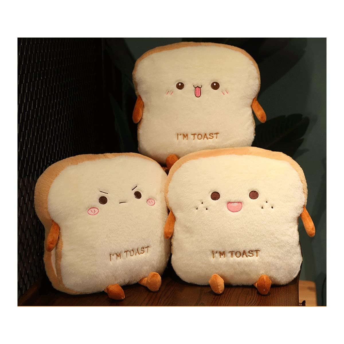 Goylmc Toast Bread Plush Pillow, Bread Stuffed Pillow,Food Plush Pillow with Hand Pocket Great Gift Choice for Kids Adults (15.7 * 13.7 in,Cute)