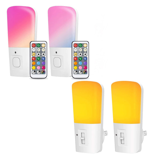 LOHAS Plug in LED Night Lights, Dimmable, 2 Pack RGB 9-Color Changing Night Lights, 2 Pack Aid No Blue Light Amber Night Lights with Dusk to Dawn Sensor for Kid Bedroom Nursery Hallway Kitchen, 4 Pack