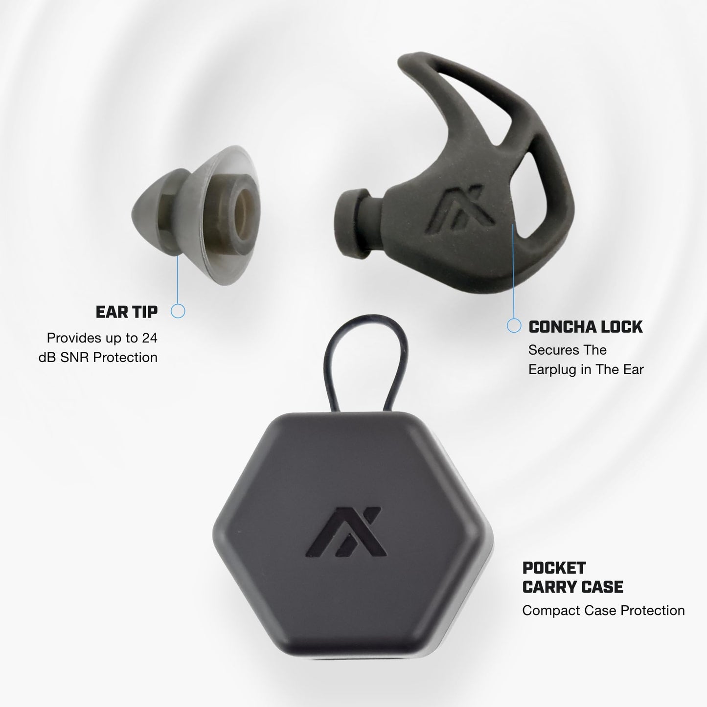 AXIL X20 Noise Reduction Ear Plugs - Green - Customizable Fit Hearing Protection for Sleeping, Festivals, Live Events and Sports – 24dB Reusable Foam and Silicone Eartips with Carrying Case