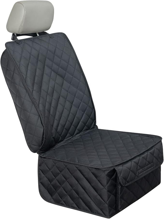 HAPYFOST Waterproof Front Seat Cover Dog Car Seat Covers Nonslip and Full Protection with Side Flaps Fits Most Cars, Trucks, SUVs(Black, 1Pack)