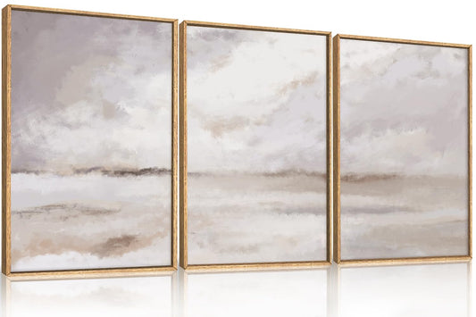 DRACIT Large Neutral Abstract Framed Canvas Wall Art Set,Minimalist Gray and Beige Pastel Wall Decor,Modern Nature Misty Textured Art Painting for Living Room,Bedroom-16 x24 x3