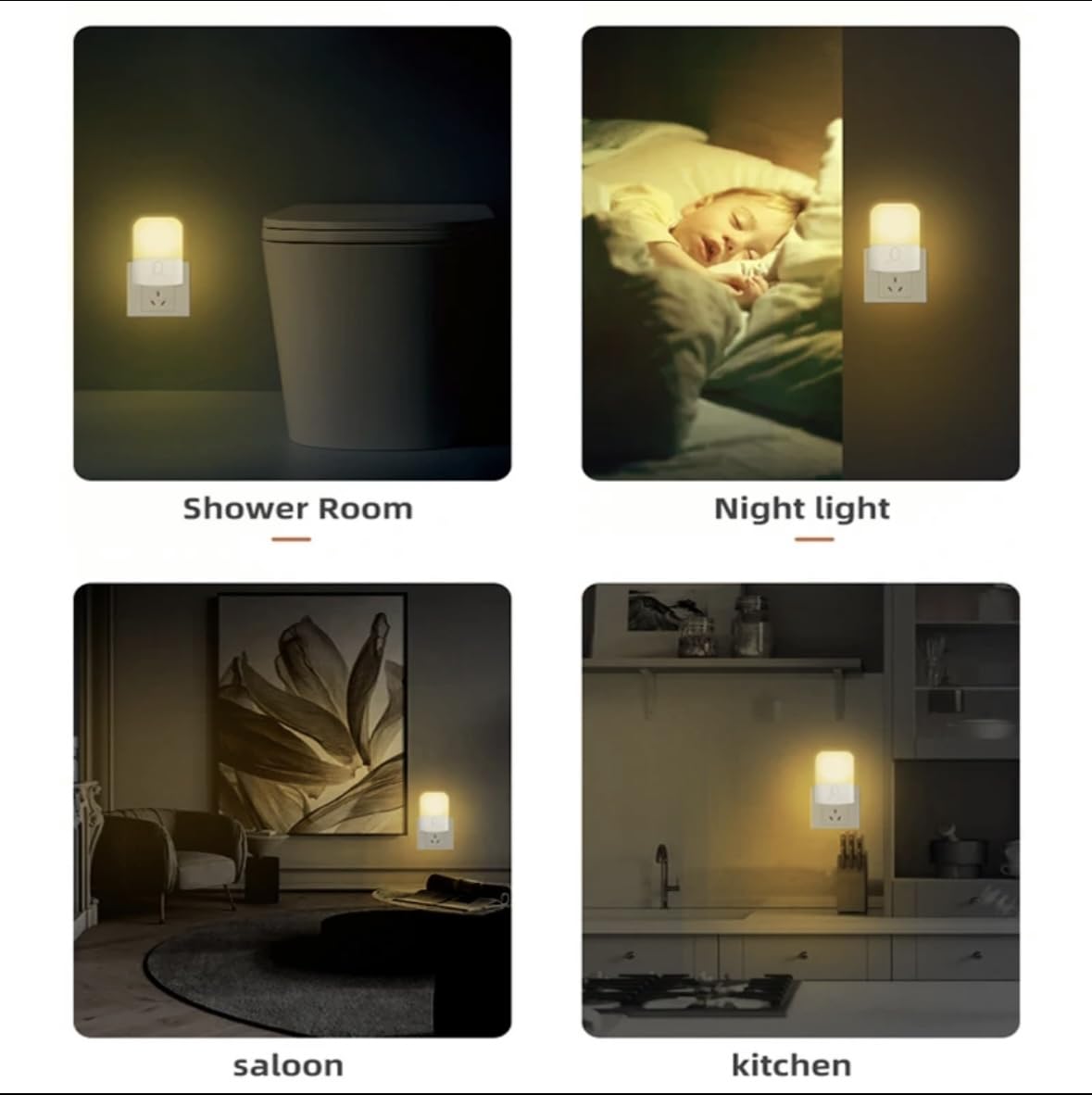 Led Night Light Plug into Wall, 4 Modes Brightness Adjustable, 2700K Warm White, Light Sensor Dusk to Dawn, Indoor Light for Bedroom Living Room Stair and Hallway. 2 Pack.