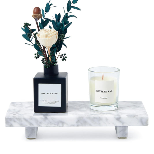 Natural Marble Tray Pedestal Stand – Soap & Jewelry Riser for Bathroom Counter, Kitchen Sink, Vanity Organizer, Decorative Stone Catchall for Perfume, Candles