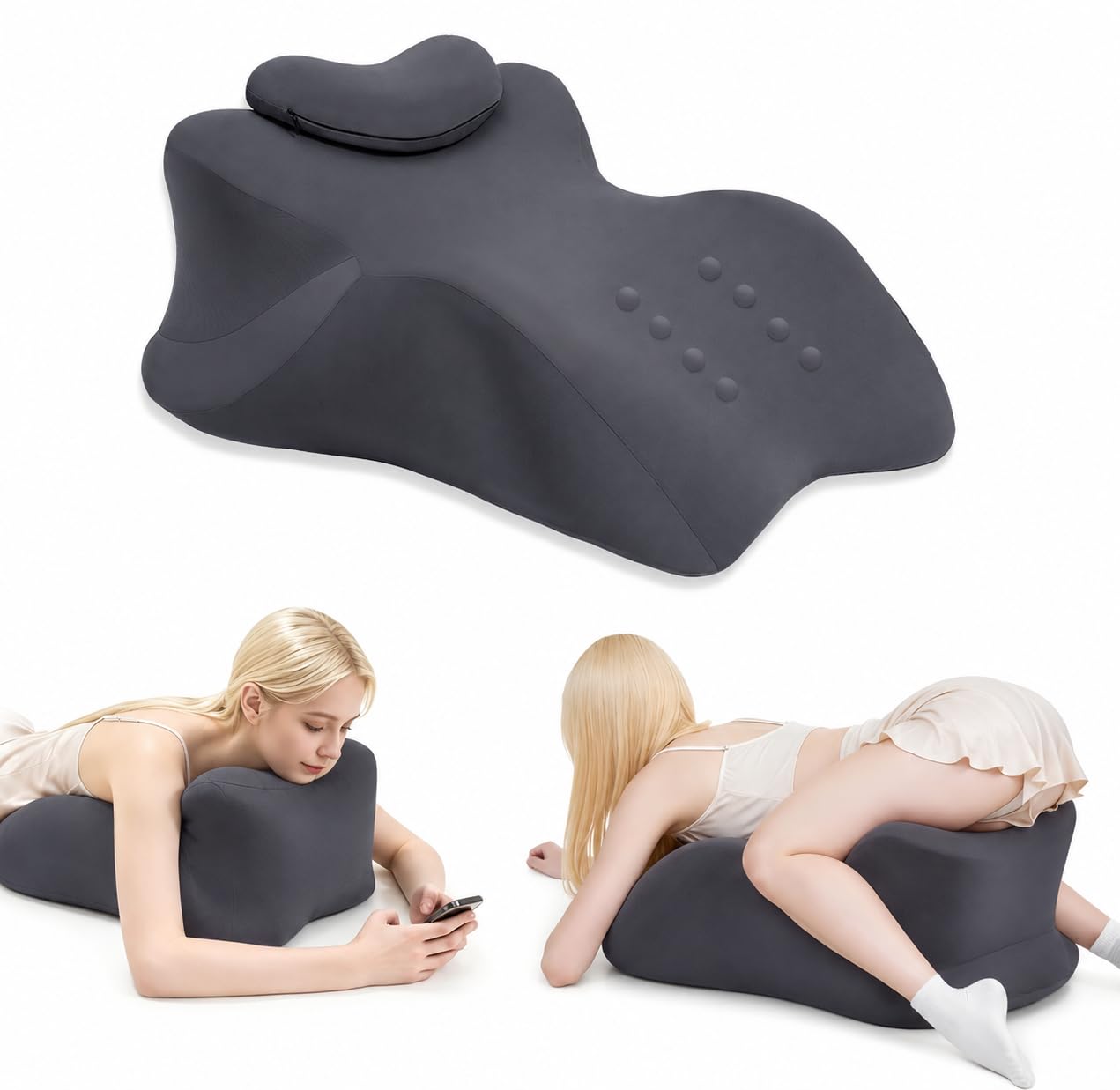 Memory Foam Ergonomic Wedge Intimacy Pillow - 27° Lift Support Cushion for Sleeping, Reading & Prone Positions Multi-Functional Rest Pillow for Neck, Waist & Back Pain Relief Washable Cover- Grey