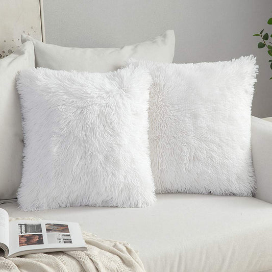 MIULEE Pack of 2 Decoration Luxury Faux Fur Throw Pillow Covers Spring Cute Deluxe Spring Decorative Plush Pillow Case Cushion Cover Shell for Sofa Bedroom Car 18x18 Inch White