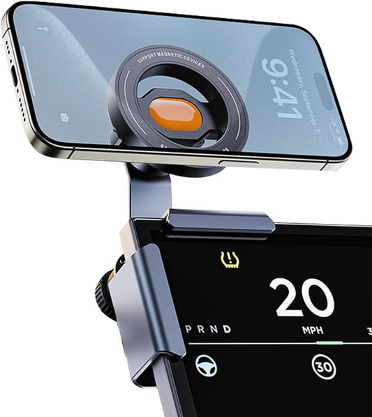 GOAKICHGO Tesla Phone Mount, Car Phone Holder for Tesla New Model Y Juniper Model 3 for Magnetic Car Mount, Magnetic Car Phone Holder fits iPhone 17 16 15 Pro Max, Tesla Accessories (Orange)