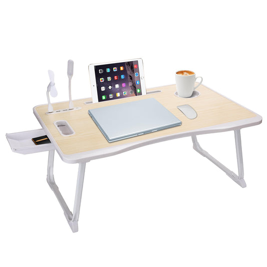 Laptop Bed Table, Laptop Desk for Bed, Foldable Laptop Bed Desk with USB Charge Port, Handle, Desktop Card Slot, Cup Slot, Side Drawer, Laptop Table Portable Notebook Stand for Eating Reading Working