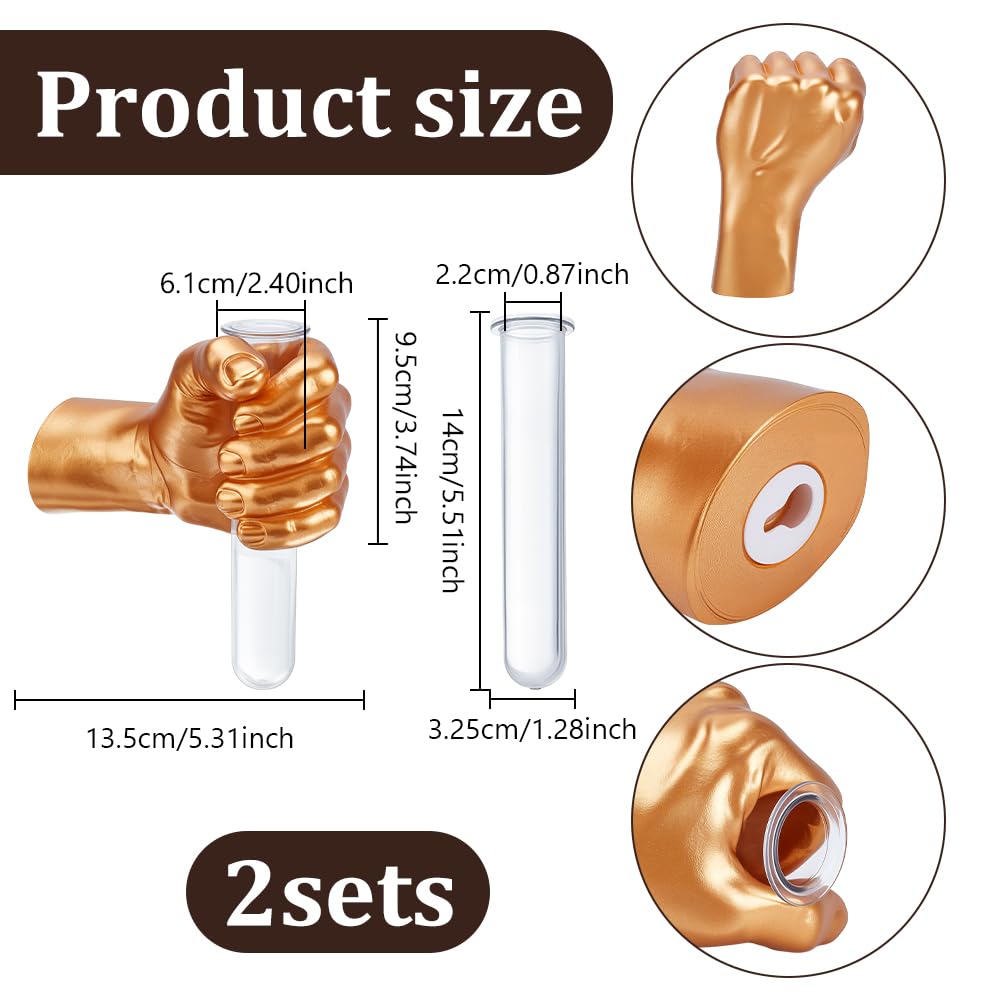 AHANDMAKER 2Pcs Wall Sculptures Golden Hand Vases Home Decor Wall Mount Art Sculpture Funky Flower Vase with Test Tube for Unique Decoration in Living Rooms, Entrance and Room
